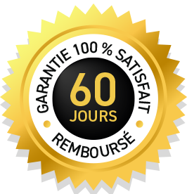 Gold badge with text stating ‘100% Money Back Guarantee – 60 Days’ in bold lettering
