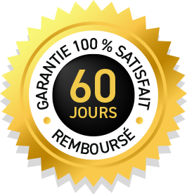 Gold badge with text stating ‘100% Money Back Guarantee – 60 Days’ in bold lettering.